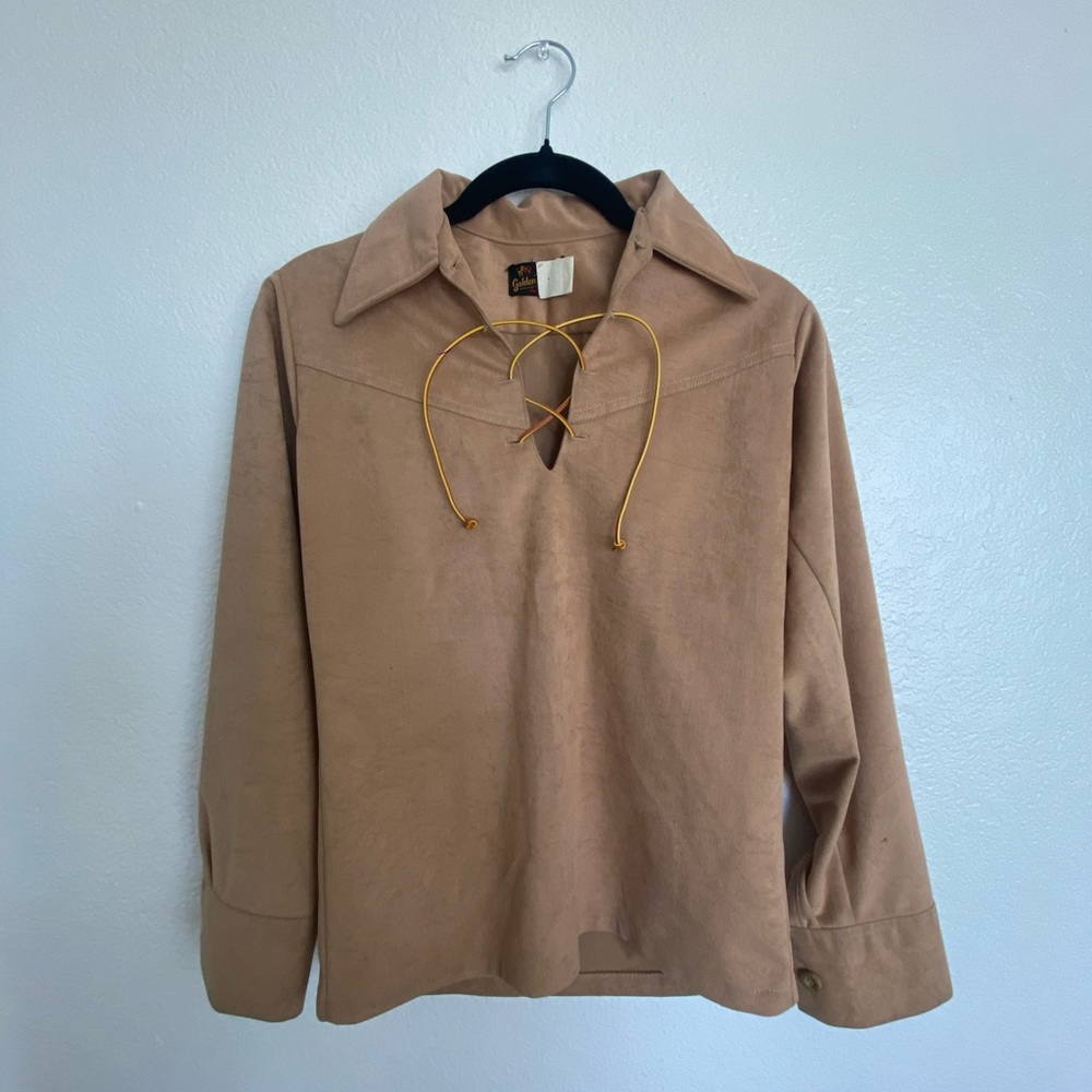 Vintage Tan Long-Sleeve Lace-Up Shirt